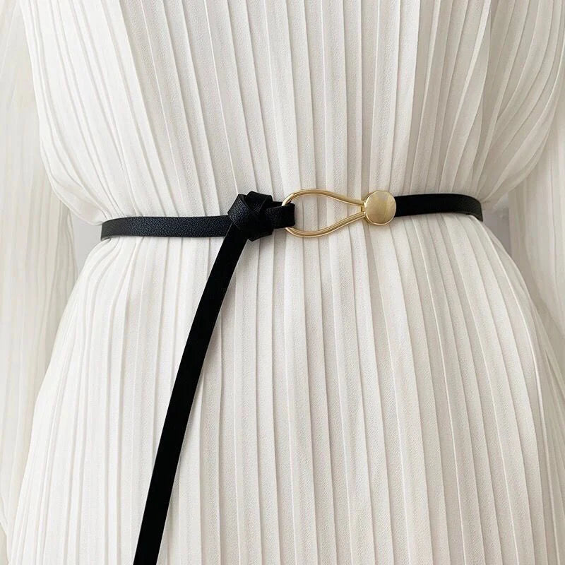 Women's Thin Bow Knotted Belt — Faux Leather Loop Strap Dress & Coat Waistband