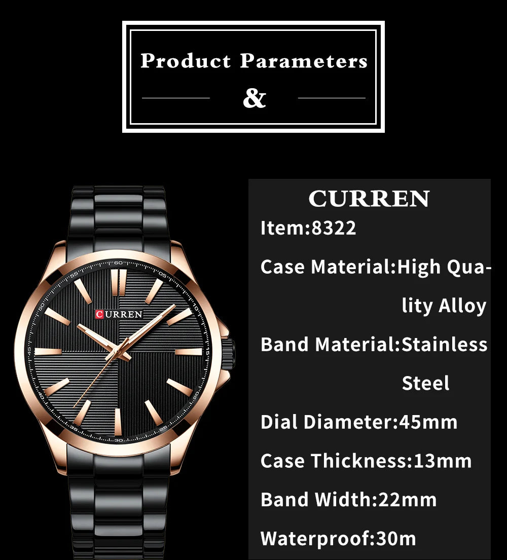 Men's CURREN Military Sport Quartz Watch — Stainless Steel Waterproof Wristwatch