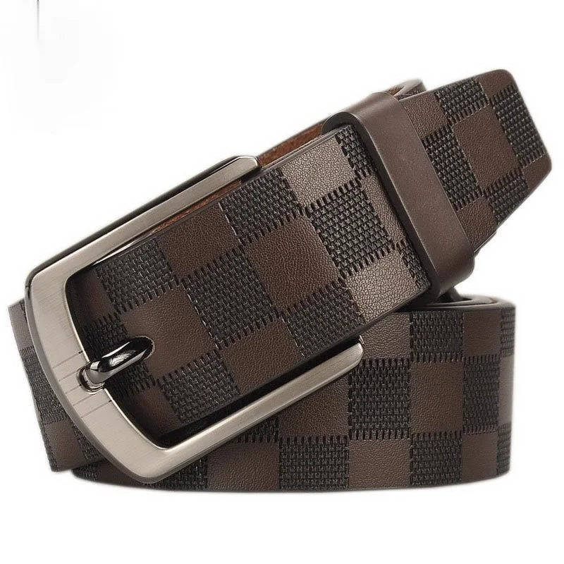 Men's Classic Business Leather Belt — Luxury Cowskin Plaid Buckle Waistband