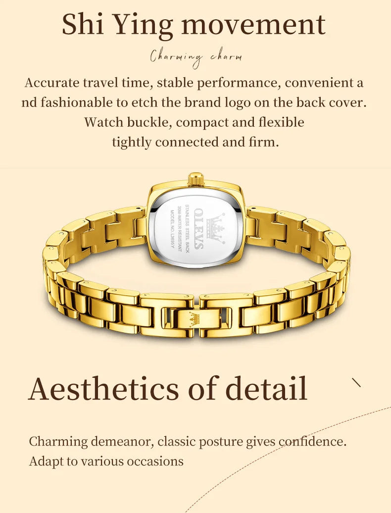 OLEVS Women's Luxury Square Bracelet Quartz Watch — Luminous Waterproof Dress Watch
