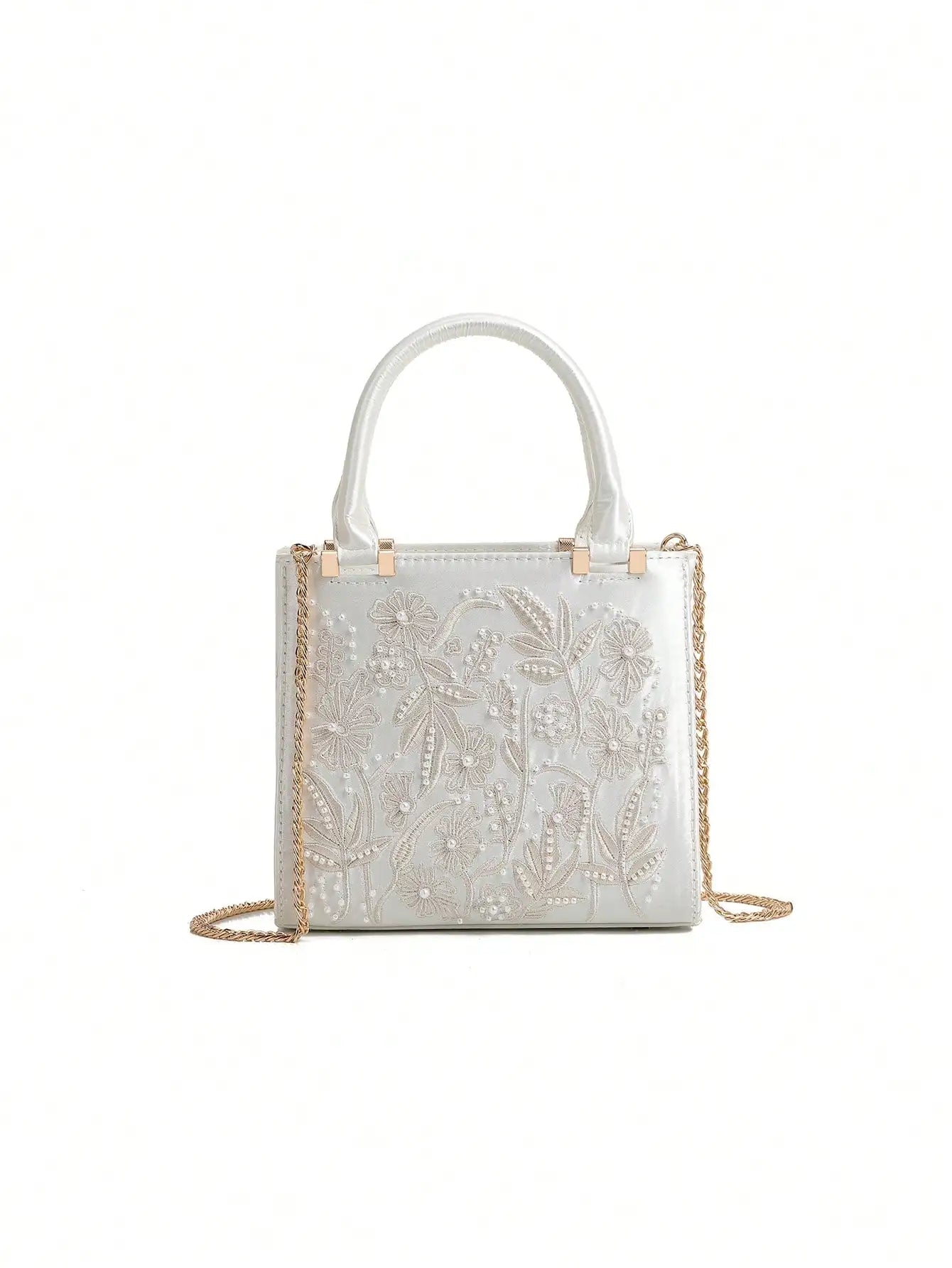 Women's Retro Floral Embroidery Square Bag — Chinese Folk Art Pearl Accent Crossbody
