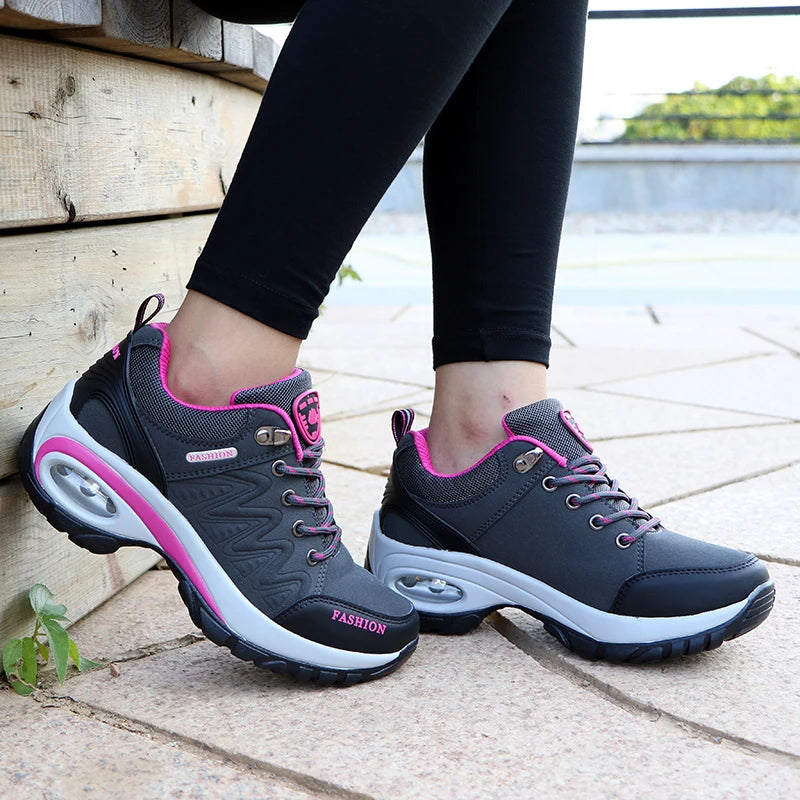 Women's Breathable Platform Sneakers — Lightweight Lace-Up Walking Shoes