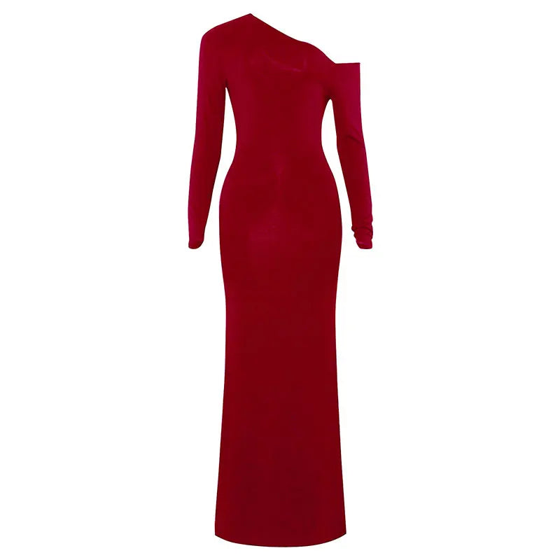 Women's One-Shoulder Backless Knit Slim Club Dress