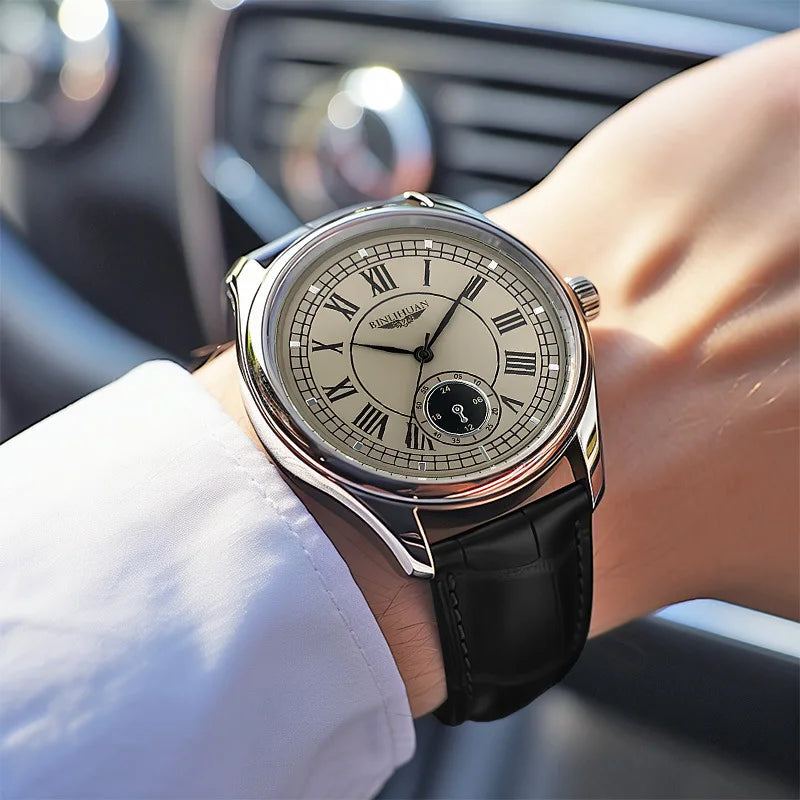 Men's Classic Fashion Quartz Watch — Leather Strap Roman Numeral Dial