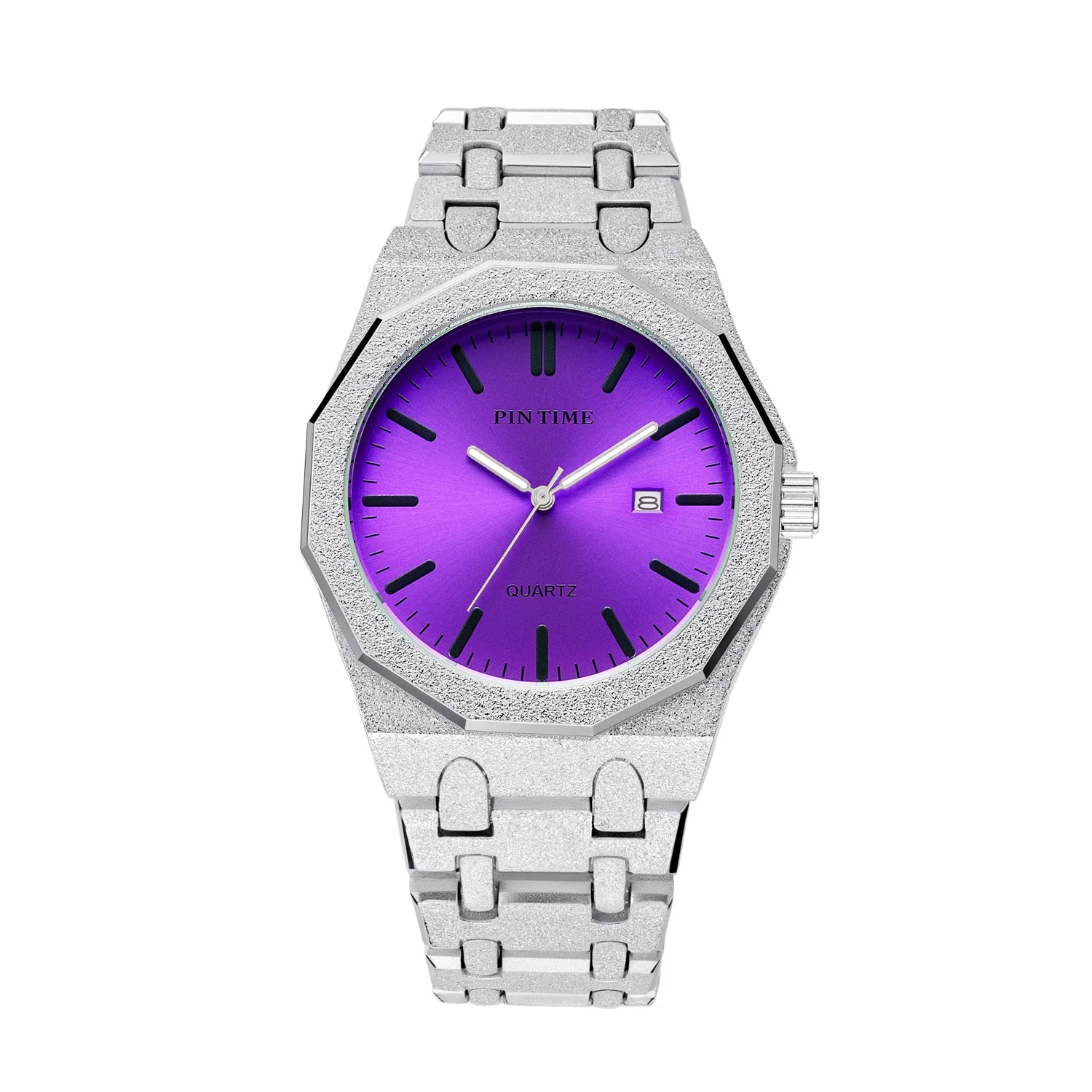 Men's 12-Sided Multicolour Quartz Watch — Auto Date Alloy Bracelet Wristwatch