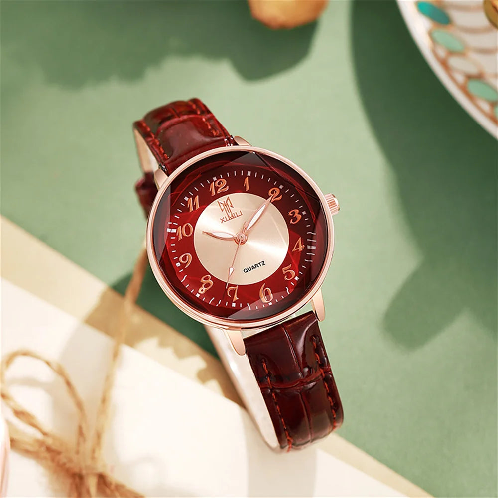 Women's Simple Casual Leather Quartz Watch — Arabic Numeral Business Wristwatch