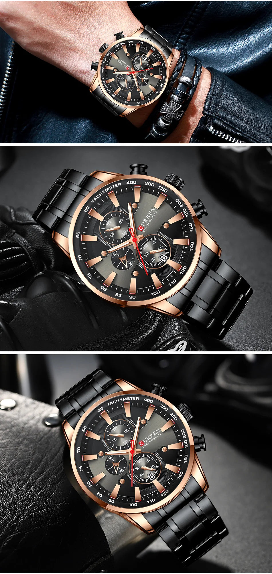 CURREN Men's Sport Chronograph Quartz Watch — Waterproof Stainless Steel