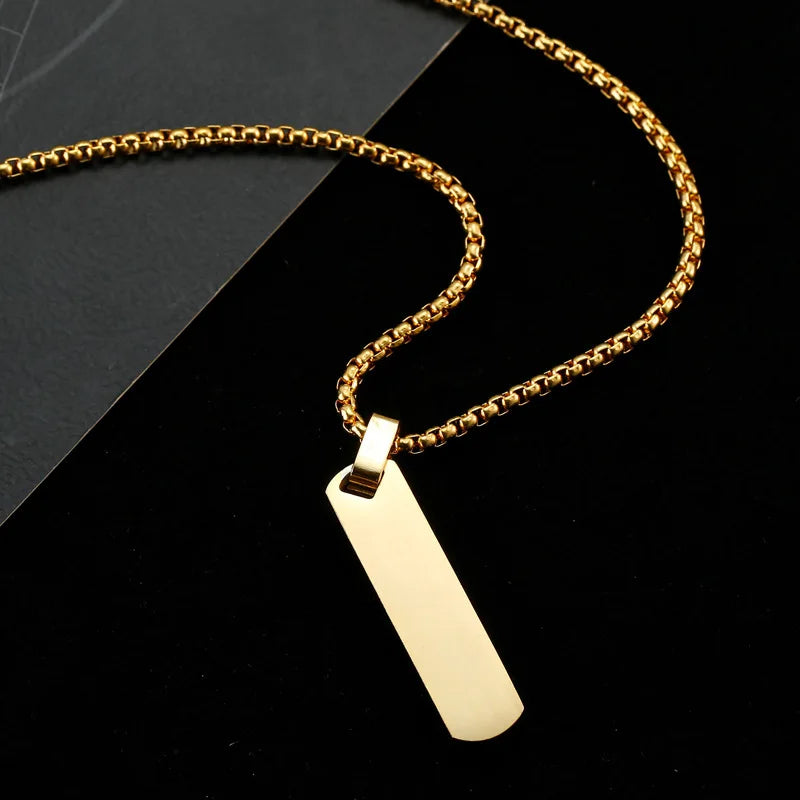 Men's Personalised Bar Pendant Necklace — Stainless Steel Minimalist Custom Jewellery Gift