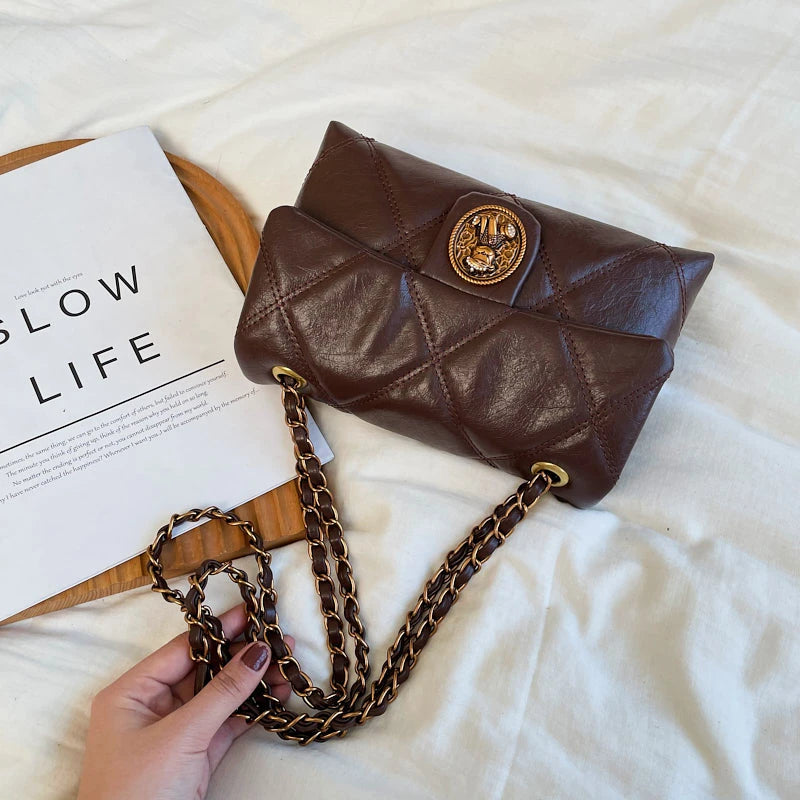 Women's Luxury Lingge Pattern PU Leather Crossbody Bag — Designer Underarm Shoulder Handbag
