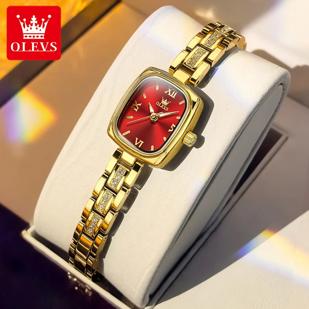 OLEVS Women's Luxury Square Bracelet Quartz Watch — Luminous Waterproof Dress Watch