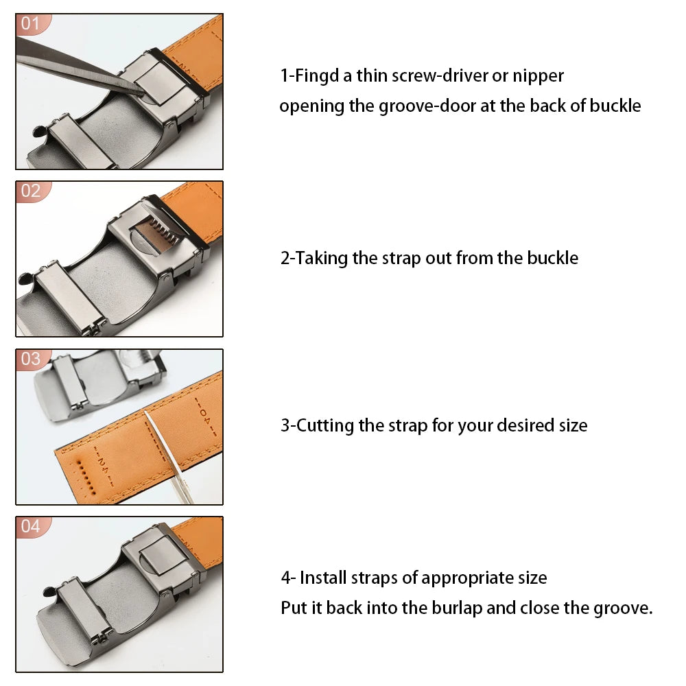 Men's Genuine Leather Belt — Automatic Buckle Adjustable Business Waistband (28–46")