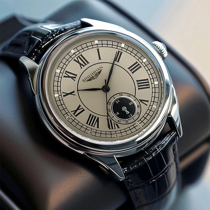 Men's Classic Fashion Quartz Watch — Leather Strap Roman Numeral Dial