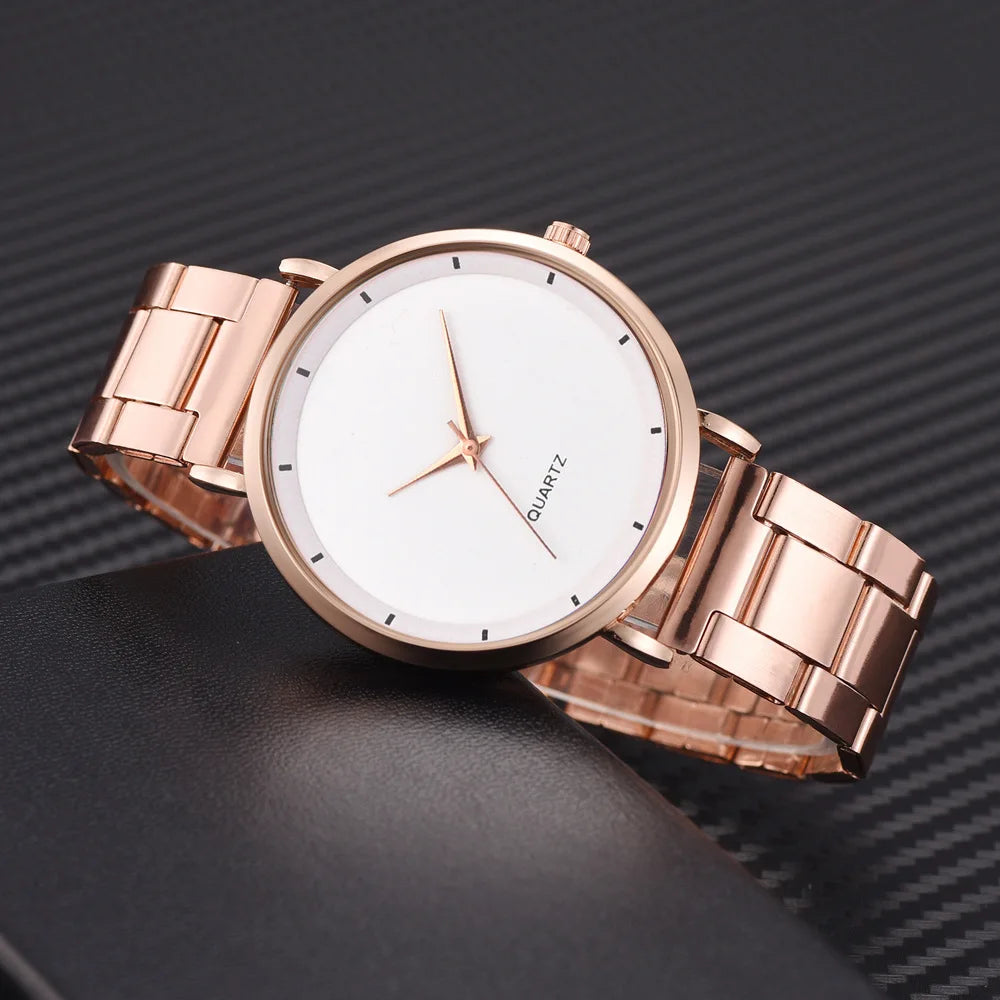 Women's Rose Gold Fashion Quartz Watch — Stainless Steel Business Wristwatch