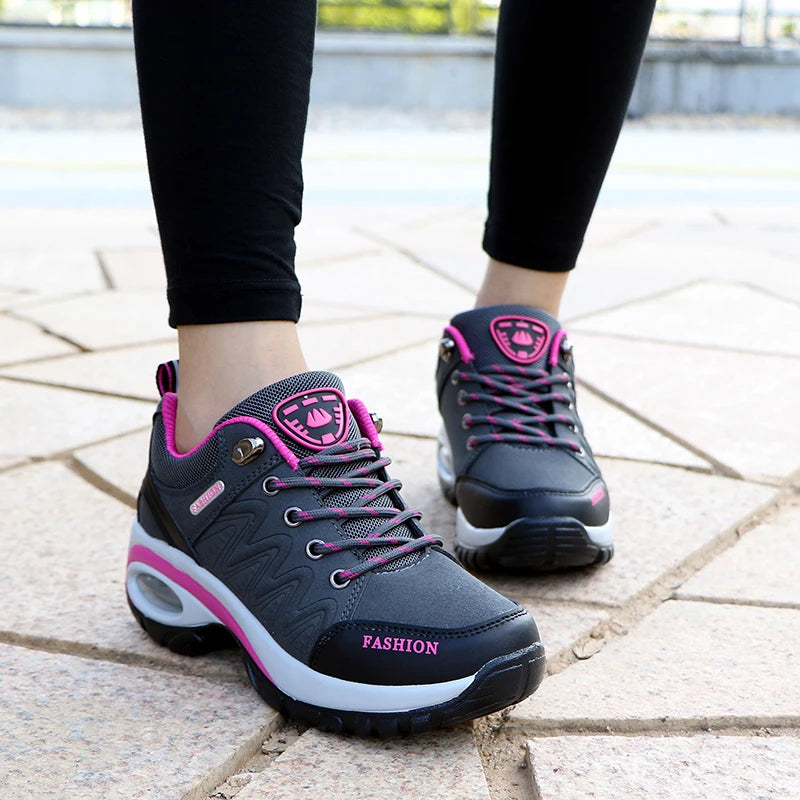 Women's Breathable Platform Sneakers — Lightweight Lace-Up Walking Shoes