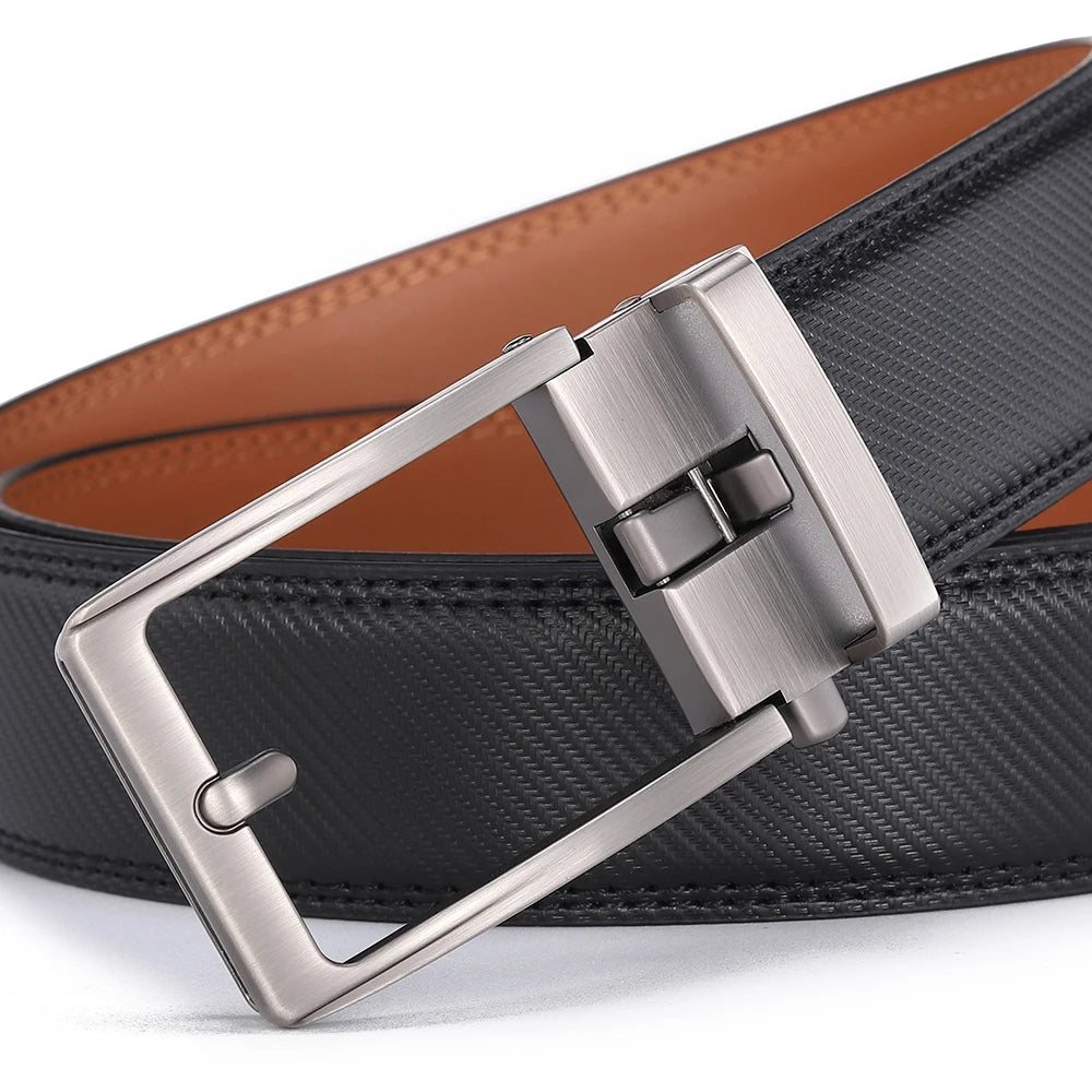 Men's Leather Belt — Automatic Buckle Carbon Fibre Pattern Luxury Strap