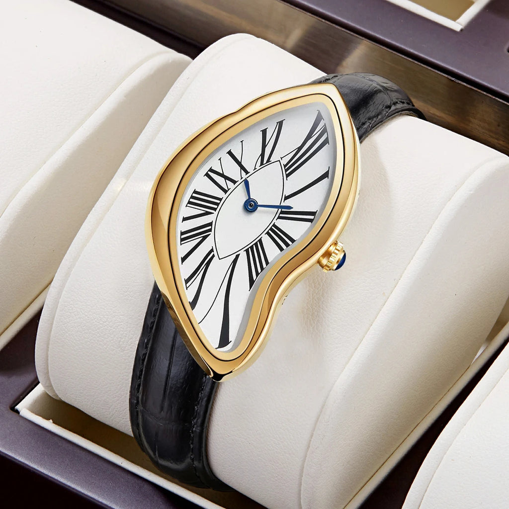 Women's Retro Y2K Irregular Quartz Watch — Creative Alloy Case Leather Strap