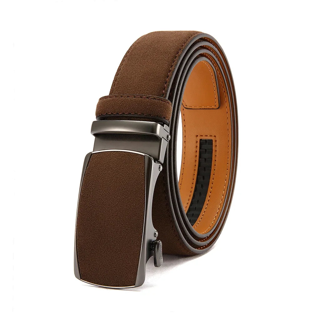 Men's Genuine Leather Belt — Automatic Buckle Adjustable Business Waistband (28–46")