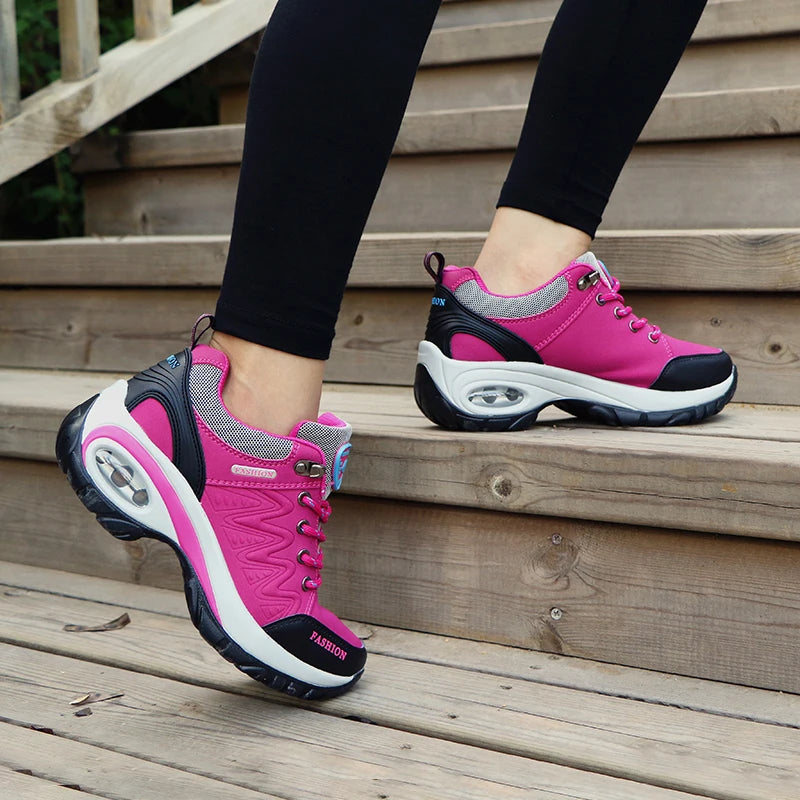 Women's Breathable Platform Sneakers — Lightweight Lace-Up Walking Shoes