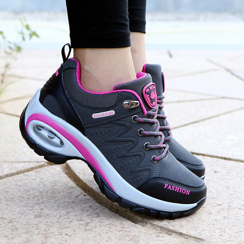Women's Breathable Platform Sneakers — Lightweight Lace-Up Walking Shoes
