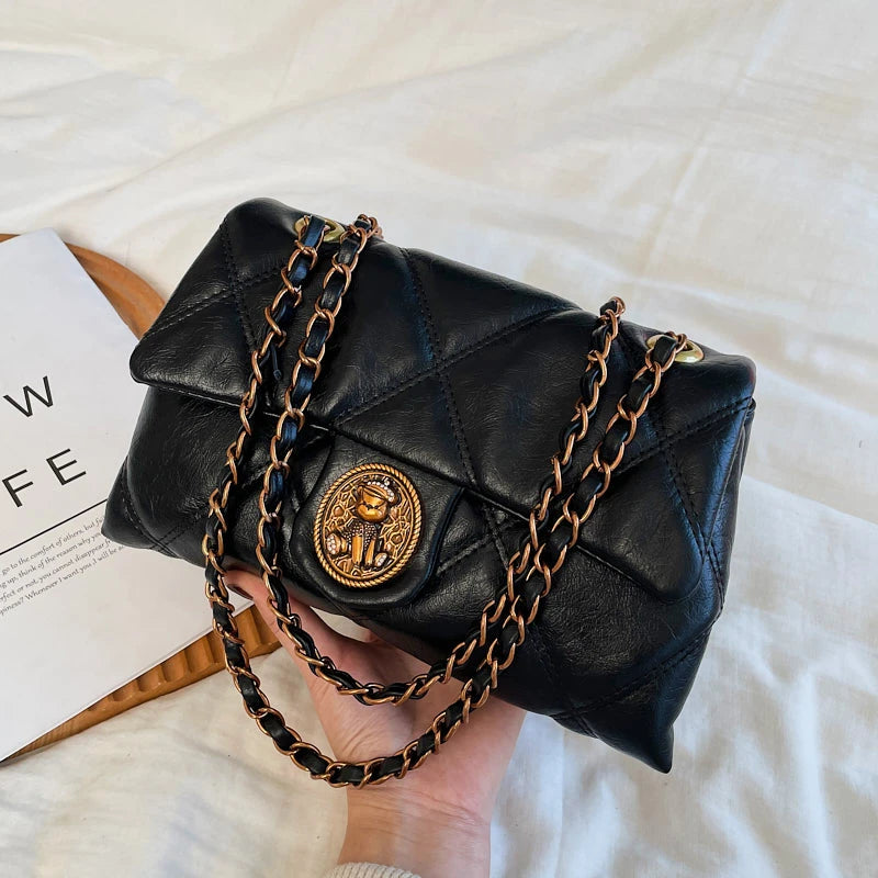 Women's Luxury Lingge Pattern PU Leather Crossbody Bag — Designer Underarm Shoulder Handbag