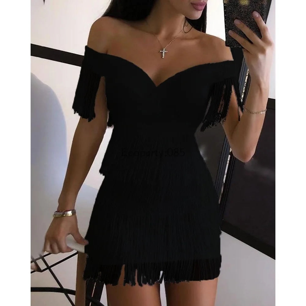 Women's One-Shoulder Fringed Slim Club Dress