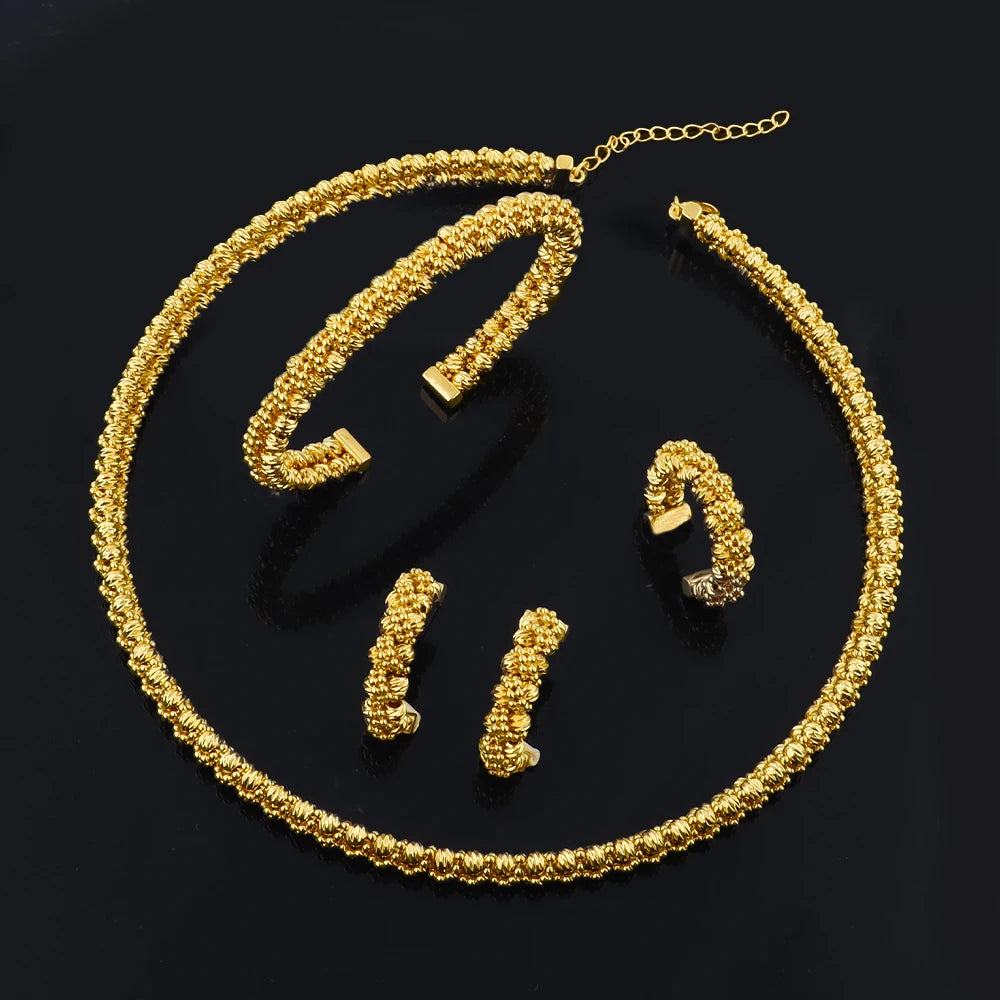 Women's Gold Plated Charm Jewellery Set — Necklace, Bracelet, Ring & Earrings for Party & Wedding