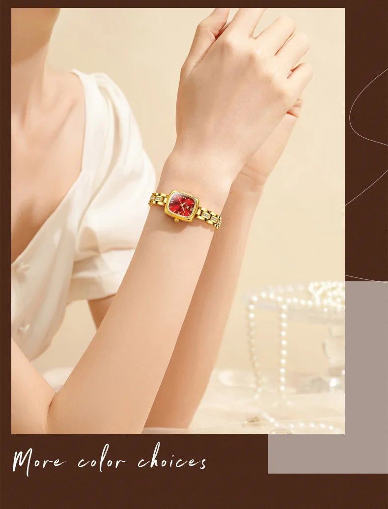 OLEVS Women's Luxury Square Bracelet Quartz Watch — Luminous Waterproof Dress Watch