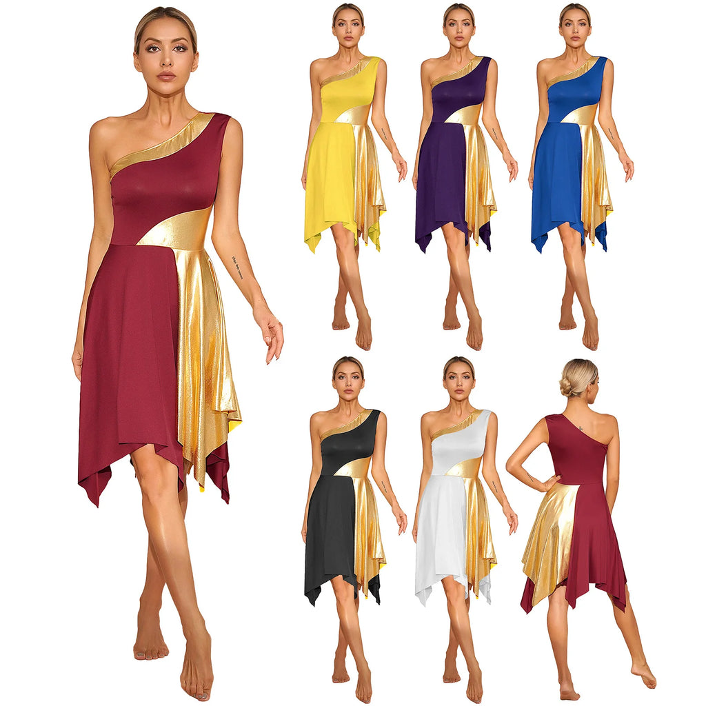 Women's One-Shoulder Lyrical Dance & Worship Performance Dress