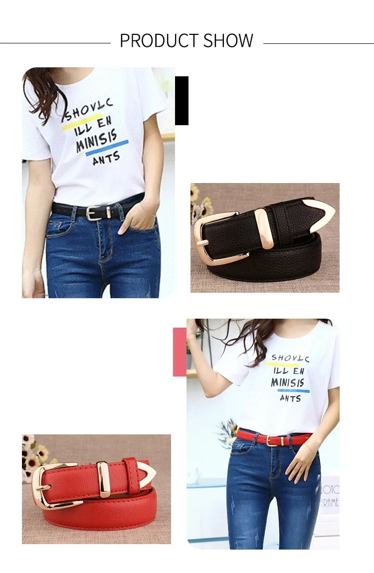 Women's Vintage Pin Buckle PU Leather Trouser Belt — Solid Casual Waistband