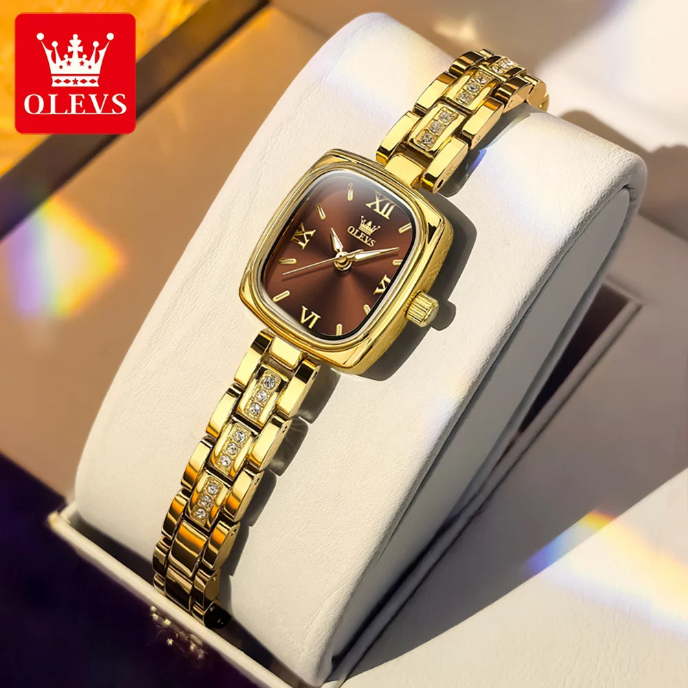 OLEVS Women's Luxury Square Bracelet Quartz Watch — Luminous Waterproof Dress Watch