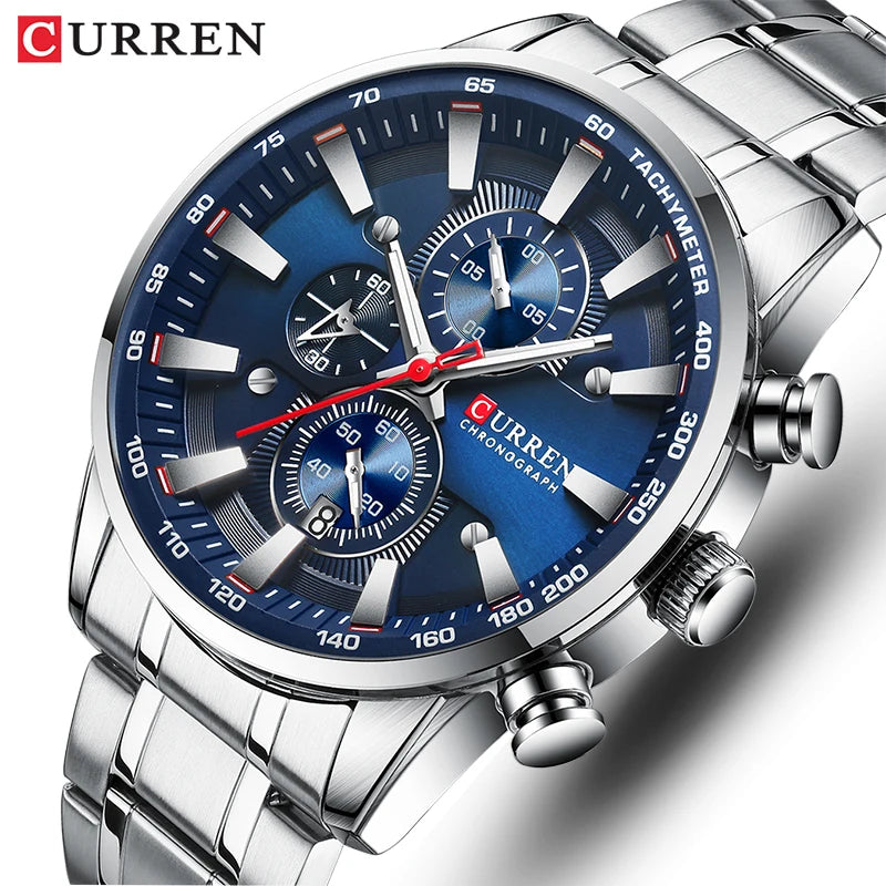 CURREN Men's Sport Chronograph Quartz Watch — Waterproof Stainless Steel