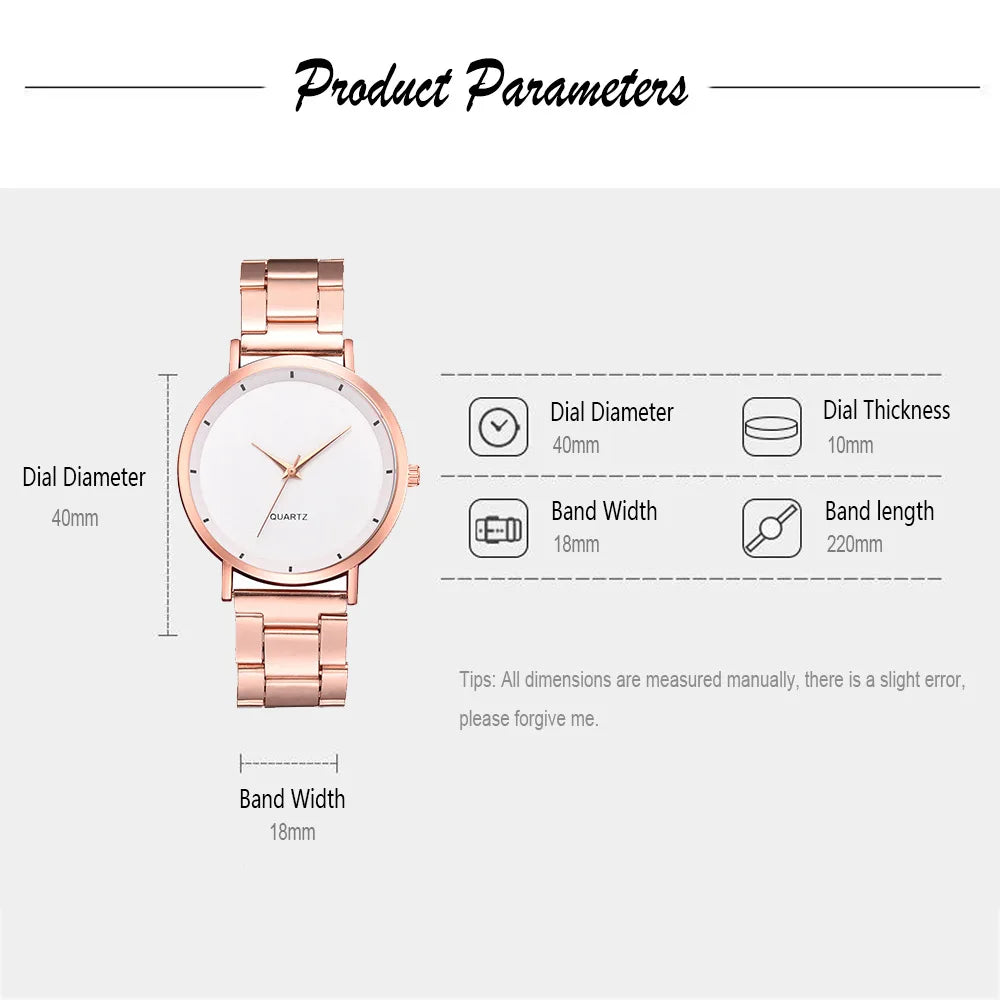 Women's Rose Gold Fashion Quartz Watch — Stainless Steel Business Wristwatch