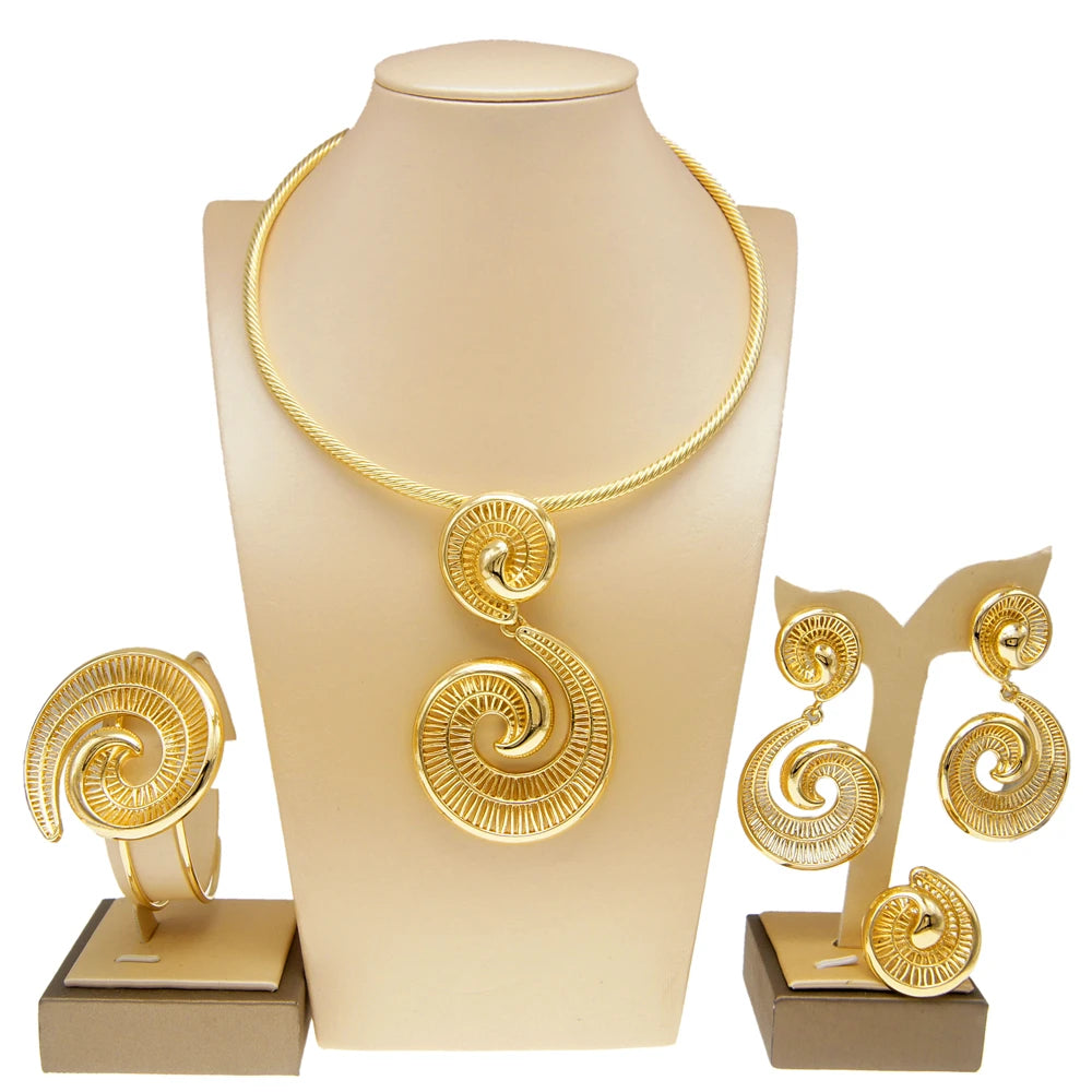 Women's Gold Plated Jewellery Set — Necklace, Earrings, Ring & Bracelet Italian Fashion