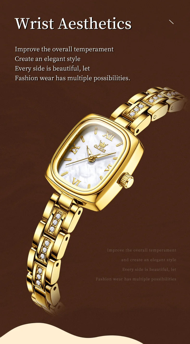 OLEVS Women's Luxury Square Bracelet Quartz Watch — Luminous Waterproof Dress Watch