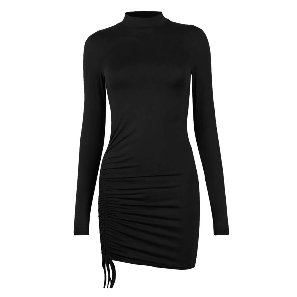 Women's Solid Color Drawstring O-Neck Bodycon Dress