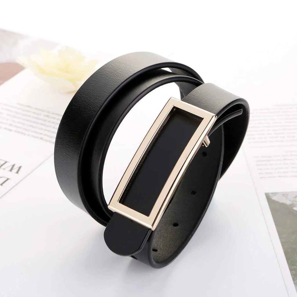 Women's Genuine Leather Belt — Metal Buckle Strap for Jeans & Dresses