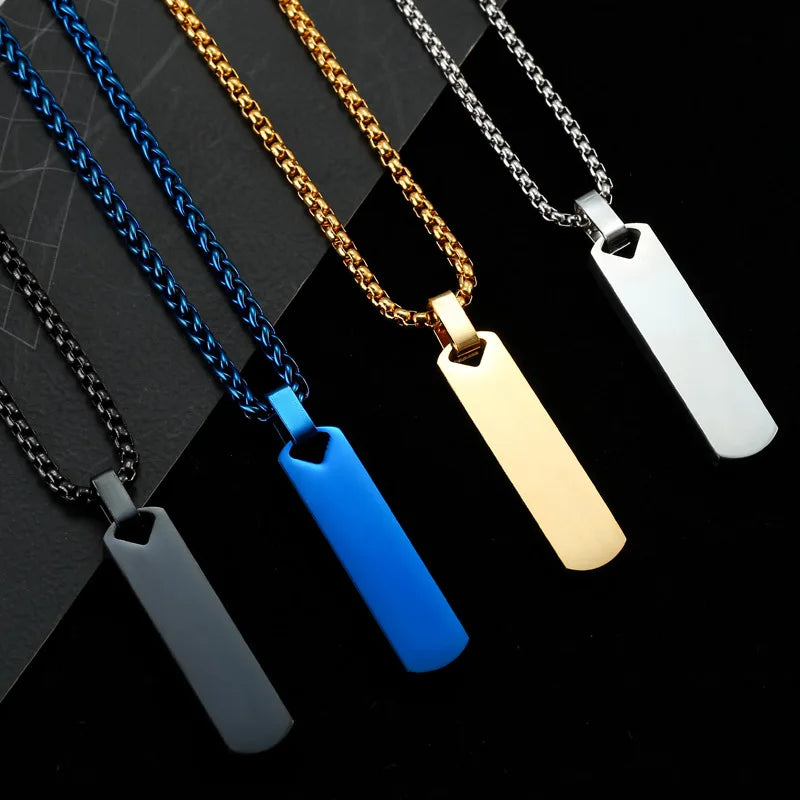 Men's Personalised Bar Pendant Necklace — Stainless Steel Minimalist Custom Jewellery Gift