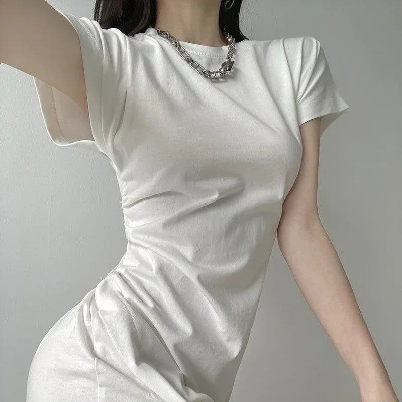 Women's Casual Y2K Asymmetrical Cotton Midi Dress