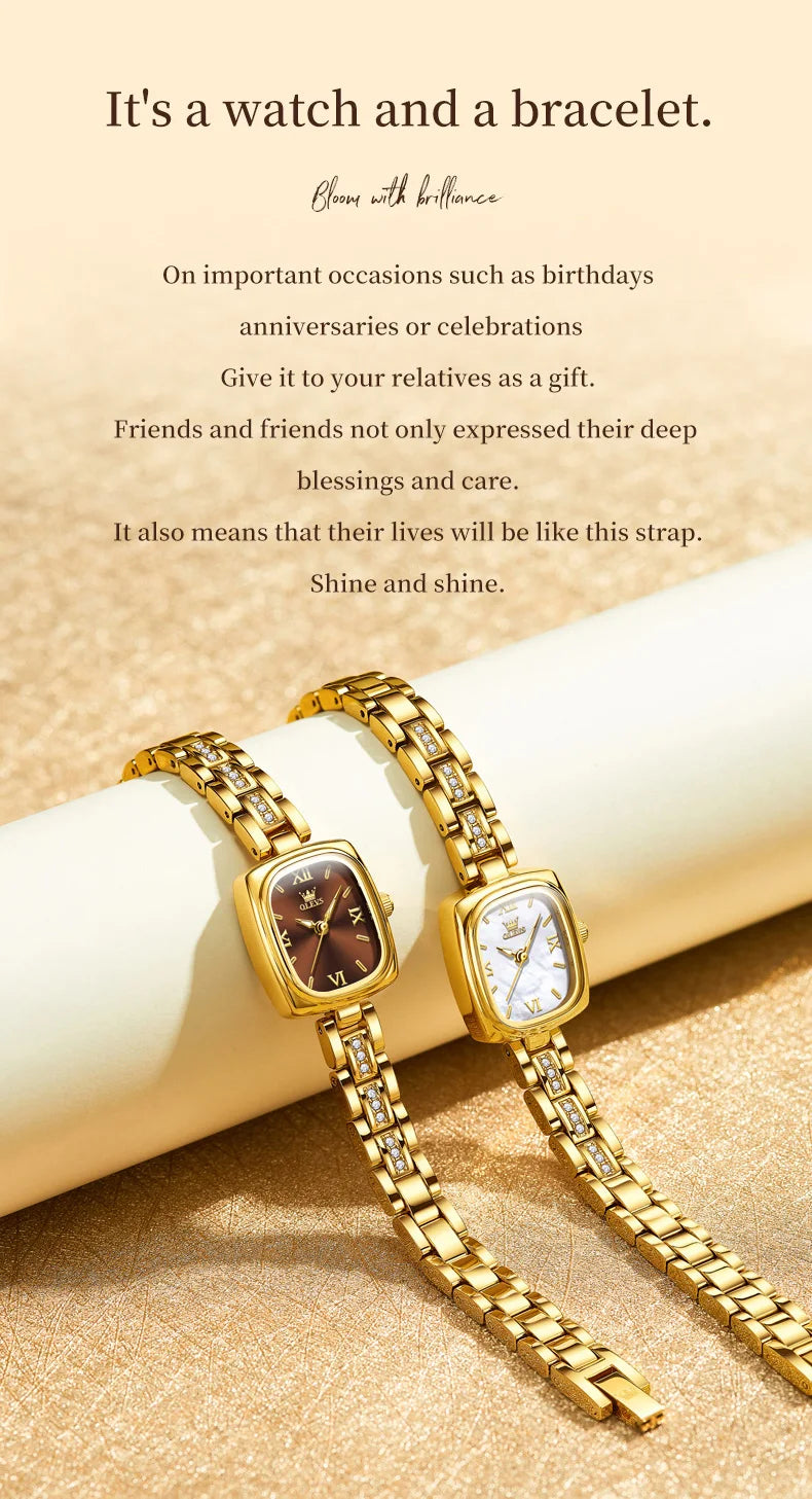 OLEVS Women's Luxury Square Bracelet Quartz Watch — Luminous Waterproof Dress Watch