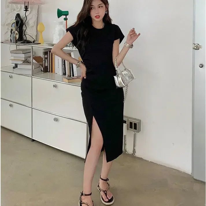 Women's Casual Y2K Asymmetrical Cotton Midi Dress