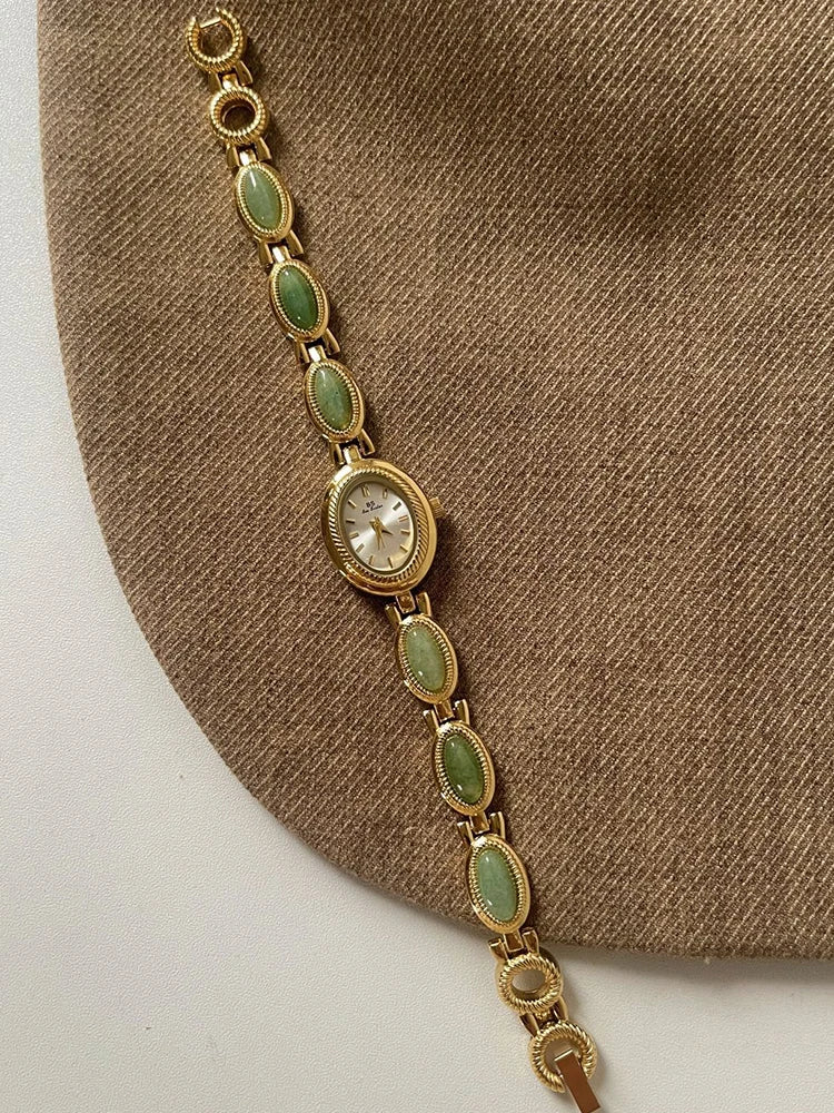 Women's Luxury Jade Green Jewelry Bracelet Watch — Quartz Dress Wristwatch