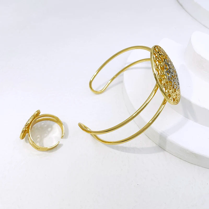 Women's Two-Tone Luxury Jewellery Set — Nigeria Trending Choker, Earrings, Ring & Bracelet