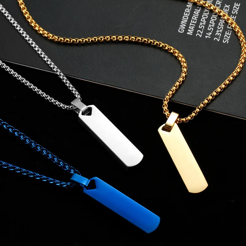 Men's Personalised Bar Pendant Necklace — Stainless Steel Minimalist Custom Jewellery Gift