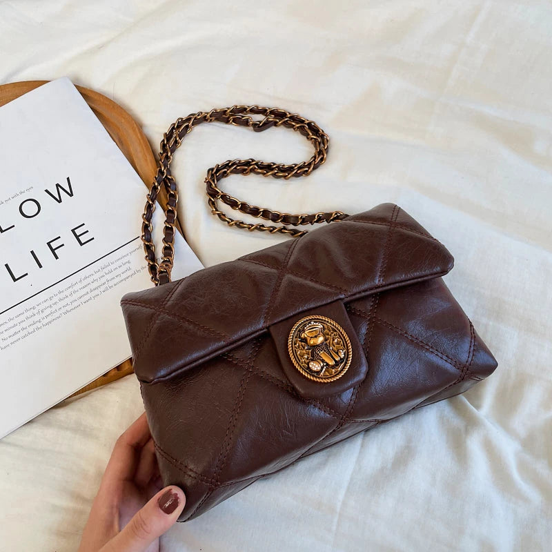 Women's Luxury Lingge Pattern PU Leather Crossbody Bag — Designer Underarm Shoulder Handbag