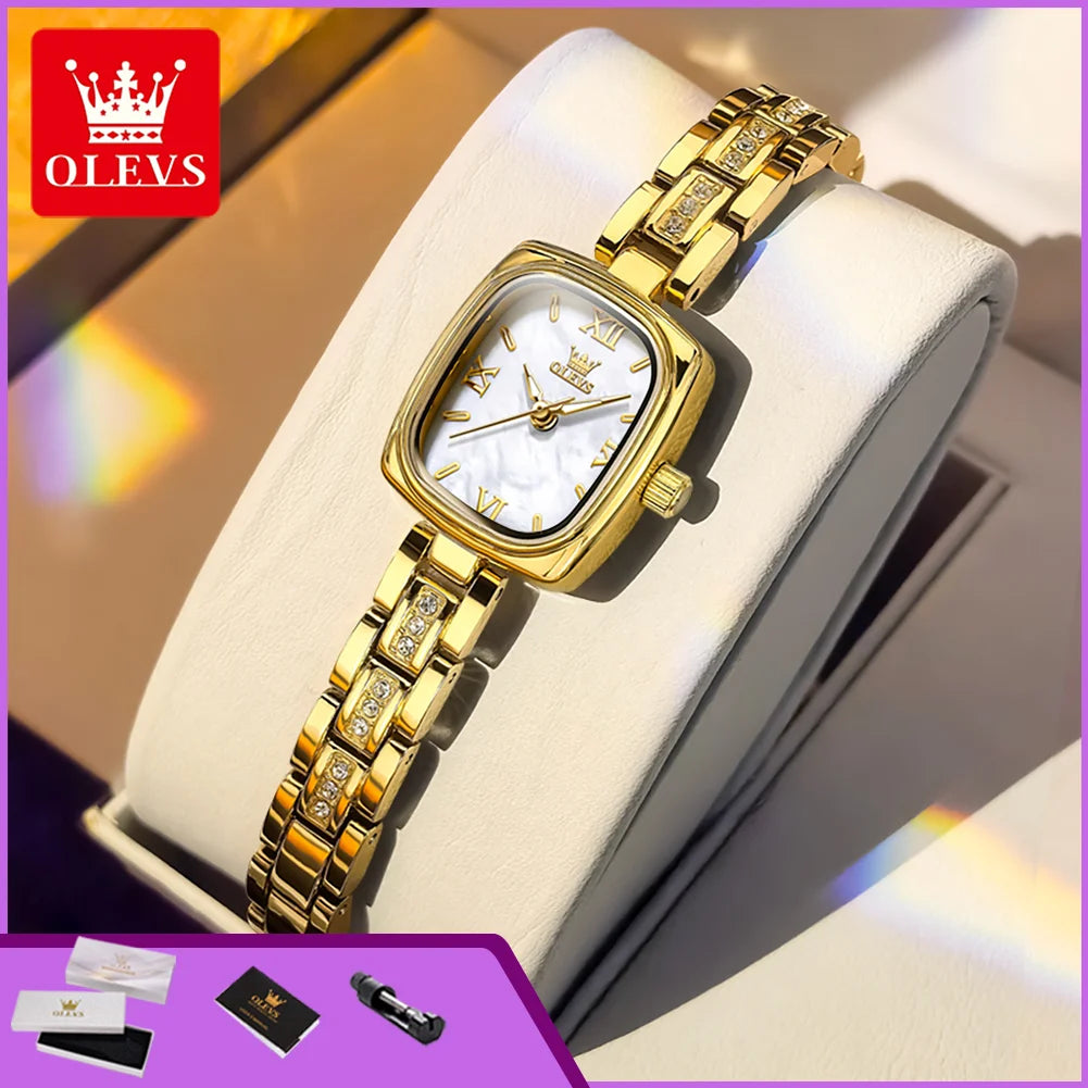 OLEVS Women's Luxury Square Bracelet Quartz Watch — Luminous Waterproof Dress Watch