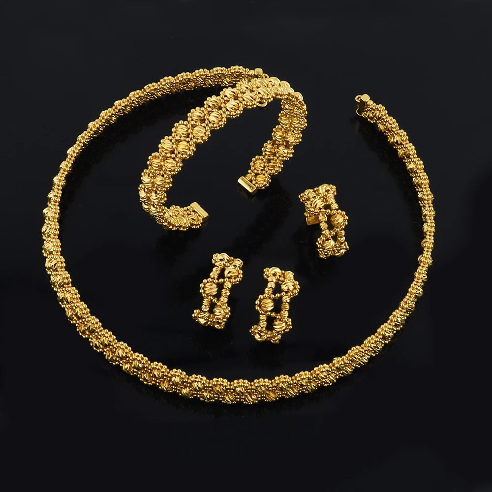 Women's Gold Plated Charm Jewellery Set — Necklace, Bracelet, Ring & Earrings for Party & Wedding