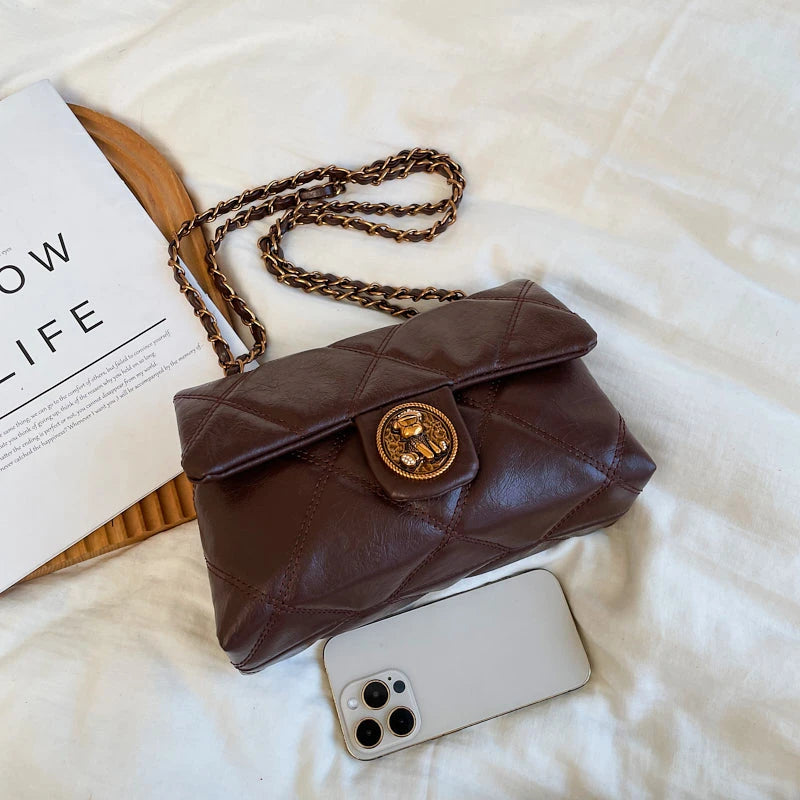 Women's Luxury Lingge Pattern PU Leather Crossbody Bag — Designer Underarm Shoulder Handbag