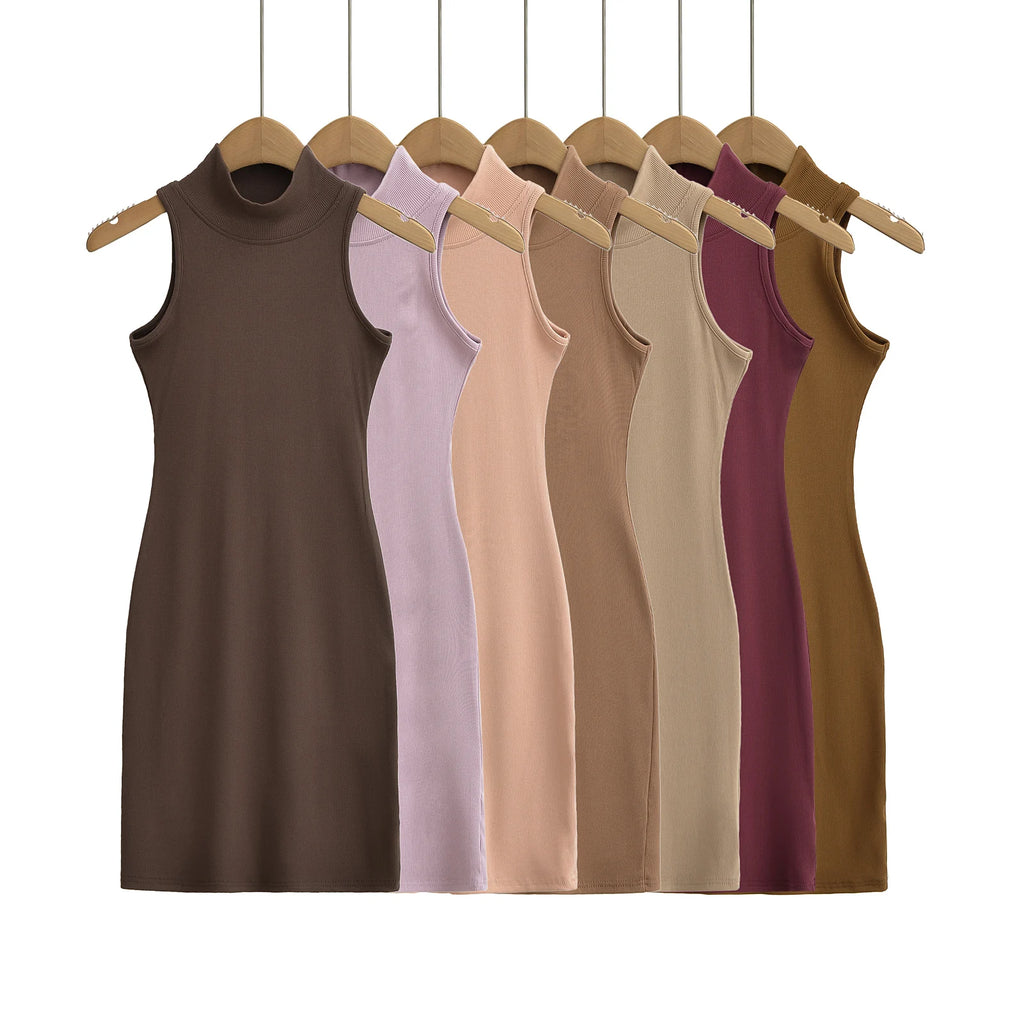 Women's Turtleneck Knit Bodycon Ankle-Length Maxi Dress