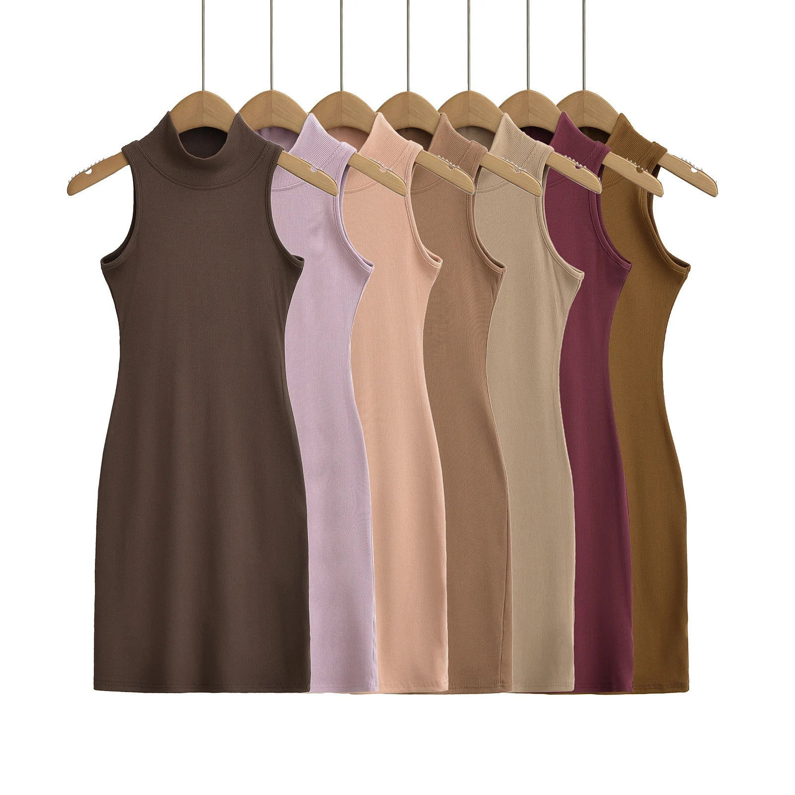 Women's Turtleneck Knit Bodycon Ankle-Length Maxi Dress