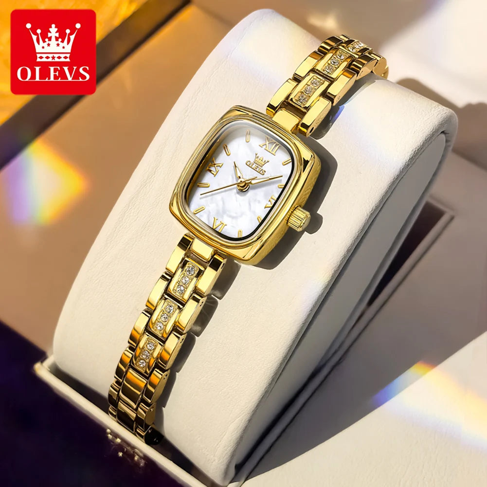 OLEVS Women's Luxury Square Bracelet Quartz Watch — Luminous Waterproof Dress Watch